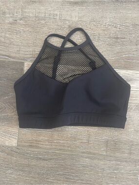 Noli High-Neck Black Mesh Sports Bra with Crossback Straps EUC size S
